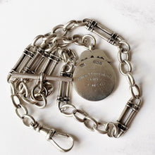 Load image into Gallery viewer, Antique Sterling Silver Albert Watch Chain With Glasgow Enamel Fob. Edwardian Fetter Chain. Antique Scottish Silver Watch Chain Bracelet
