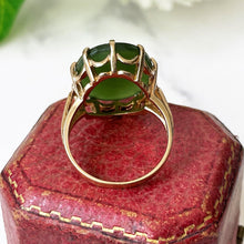 Load image into Gallery viewer, Vintage 18ct Gold Jade Ring. 1960s Art Nouveau/Deco Style Green Jadeite, Yellow Gold Ring. Jade Cabochon Cocktail Ring Size UK - N, US 6-3/4
