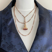 Load image into Gallery viewer, Antique Rolled Gold Guard Chain With Solid 9ct Gold Dog-Clip. Victorian 54&quot; Long Chain Sautoir Necklace. Rose Gold Muff/Chatelaine Chain
