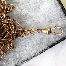 Cargar imagen en el visor de la galería, Antique Rolled Gold Guard Chain With Solid 9ct Gold Dog-Clip. Victorian 54&quot; Long Chain Sautoir Necklace. Rose Gold Muff/Chatelaine Chain
