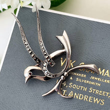 Load image into Gallery viewer, Antique Art Deco Silver Bird Brooch. Austro-Hungarian 800 Silver Dove Brooch. 1920&#39;s Stylised Silver &amp; Marcasite Figural Lapel Pin, Austria
