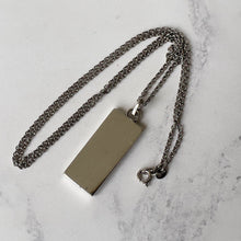 Load image into Gallery viewer, Vintage 1970s English Silver Ingot Pendant On Chain. Hallmarked Sterling Silver Bullion Bar &amp; Belcher Chain Necklace. Retro 1970s Pendant.
