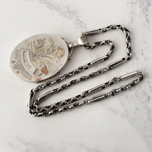 画像をギャラリービューアに読み込む, Antique Silver Locket Necklace. Victorian Oversized Locket With Photos &amp; Book Chain. Rose, Yellow Gold Aesthetic Engraved Floral Locket
