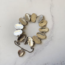 Load image into Gallery viewer, Antique Victorian Silver Enamel Bracelet With Heart Charm. Hand Painted Panel Bracelet, Flowers, Fauna, Birds. Venetian Souvenir Bracelet
