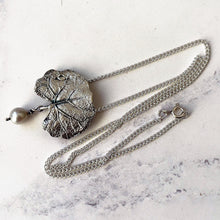Cargar imagen en el visor de la galería, Edwardian Arts and Crafts Pendant Necklace. Antique Art Nouveau Silver &amp; Pearl Drop Pendant/Brooch. Art Nouveau Water Lily Leaf Pendant
