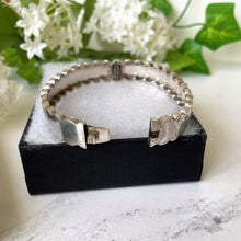 Load image into Gallery viewer, Antique Victorian Engraved Silver Narrow Bracelet. Aesthetic Engraved Rose Sweetheart Bracelet. Victorian Sterling Silver Pie Crust Bangle
