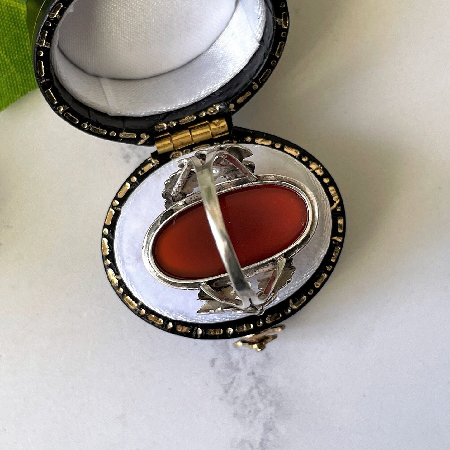 Antique Arts & Crafts Silver Carnelian Ring. Art Nouveau Sterling Silver Grapevine Ring, Size UK/O, US /7. Edwardian Carnelian Cabochon Ring