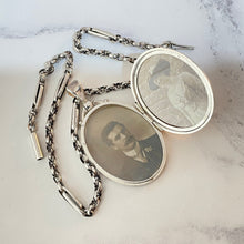 Lade das Bild in den Galerie-Viewer, Antique Silver Locket Necklace. Victorian Oversized Locket With Photos &amp; Book Chain. Rose, Yellow Gold Aesthetic Engraved Floral Locket
