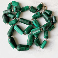 Lade das Bild in den Galerie-Viewer, Vintage 14K Gold Filled Malachite Gemstone Necklace. Malachite Cone Bead Necklace 25&quot; /64cm Long. Natural Polished Malachite Necklace.
