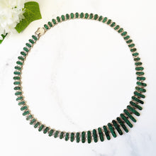 Load image into Gallery viewer, Vintage Malachite and 980 Silver Fringe Necklace. Cleopatra Articulated Collar Necklace. 1980s Sterling Statement Necklace, South America
