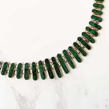 Load image into Gallery viewer, Vintage Malachite and 980 Silver Fringe Necklace. Cleopatra Articulated Collar Necklace. 1980s Sterling Statement Necklace, South America
