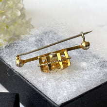 Load image into Gallery viewer, Antique Victorian Scottish Citrine 9ct Gold Brooch. 15ct Lemon Citrine Brooch. Antique Scottish Cairngorm 9ct Gold Lapel/Stock/Cravat Pin.
