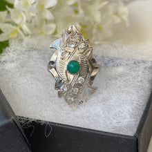 Load image into Gallery viewer, Antique Chinese Engraved Sterling Silver Double Fish Ring. Art Deco Paste Diamond &amp; Jade Marquise Ring. Optical Illusion Good Luck Amulet
