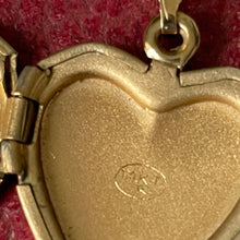 Load image into Gallery viewer, Vintage Solid 14ct Gold Love Heart Locket. Floral Engraved 2-Photo Locket &amp; Chain. Yellow Gold Sweetheart Locket, Romantic Jewelry Gift
