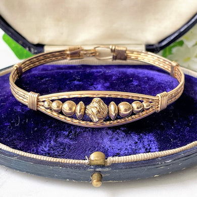 Antique Victorian 9ct Rolled Gold Bracelet. Yellow Gold Filled Etruscan Bangle. Twisted Gold Wire Roman Rope Bangle. Narrow Flexible Bangle