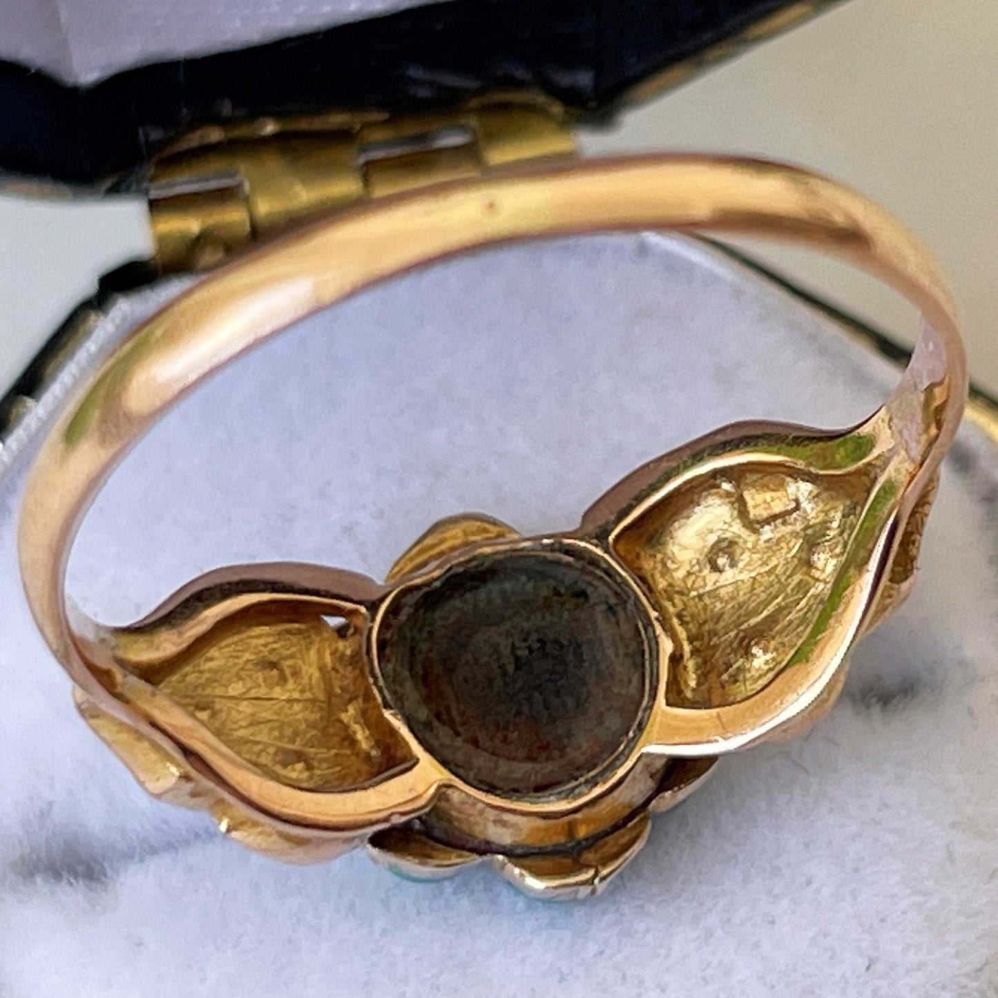 Antique Georgian Diamond & Turquoise Locket Ring. 18ct Gold Forget-me-Not Ring Mourning Ring With Hair. Gemstone Cluster/Halo Flower Ring