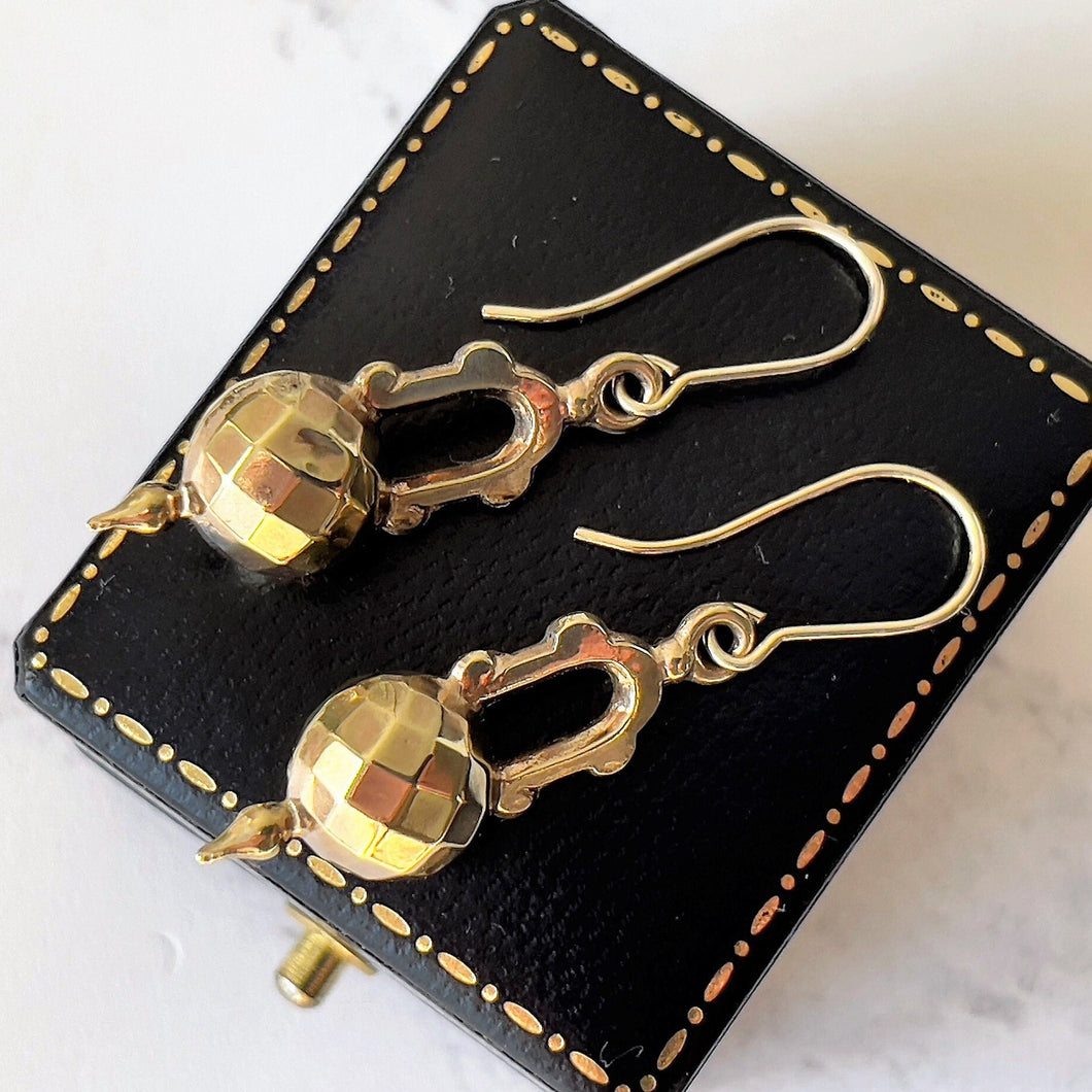 Antique Victorian Earrings. Gold Gilt Sterling Silver Drop Earrings. Etruscan Orb Dangle Earrings. Gold Pendant Earrings. Victorian Jewelry