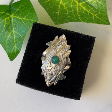 Antique Chinese Engraved Sterling Silver Double Fish Ring. Art Deco Paste Diamond & Jade Marquise Ring. Optical Illusion Good Luck Amulet