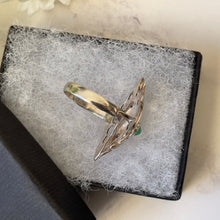 Cargar imagen en el visor de la galería, Antique Chinese Engraved Sterling Silver Double Fish Ring. Art Deco Paste Diamond &amp; Jade Marquise Ring. Optical Illusion Good Luck Amulet

