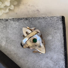 Load image into Gallery viewer, Antique Chinese Engraved Sterling Silver Double Fish Ring. Art Deco Paste Diamond &amp; Jade Marquise Ring. Optical Illusion Good Luck Amulet
