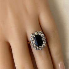 Load image into Gallery viewer, Antique Georgian Sapphire Ring, 18ct Gold. Blue Baguette Cut &amp; White Rose Cut Sapphire Cluster Ring. Georgian/Victorian Halo Engagement Ring
