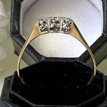 Load image into Gallery viewer, Antique Art Deco 18ct Gold Platinum 3 Stone Diamond Ring. Old Single Cut Diamond Trilogy Ring. Antique Diamond Band Wedding Engagement Ring
