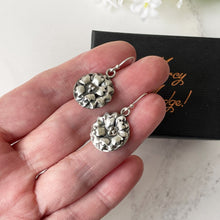 Load image into Gallery viewer, Vintage Sterling Silver Dogwood Earrings. Art Nouveau Style Silver Flower Drop Earrings. Silver Arts and Crafts Pendant Drop Earrings
