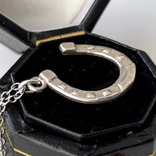 Cargar imagen en el visor de la galería, Antique Victorian Silver Horseshoe Pendant Necklace. Minimalist Lucky Charm Pendant &amp; Chain. Sterling Good Luck Token, Equestrian Jewelry
