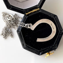 Cargar imagen en el visor de la galería, Antique Victorian Silver Horseshoe Pendant Necklace. Minimalist Lucky Charm Pendant &amp; Chain. Sterling Good Luck Token, Equestrian Jewelry
