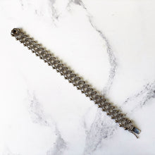 Load image into Gallery viewer, Vintage Sterling Silver Fancy Link Bracelet. English 1970s Silver Chainmail Bracelet. Retro Orb &amp; Ball Silver Bracelet, London Hallmarks
