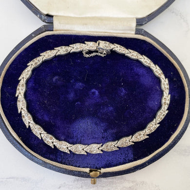 Antique Art Deco Silver Paste & Diamond Bracelet. 1920s Diamante Tulip Bracelet. Sterling Silver Flower Bracelet. Articulated Line Bracelet