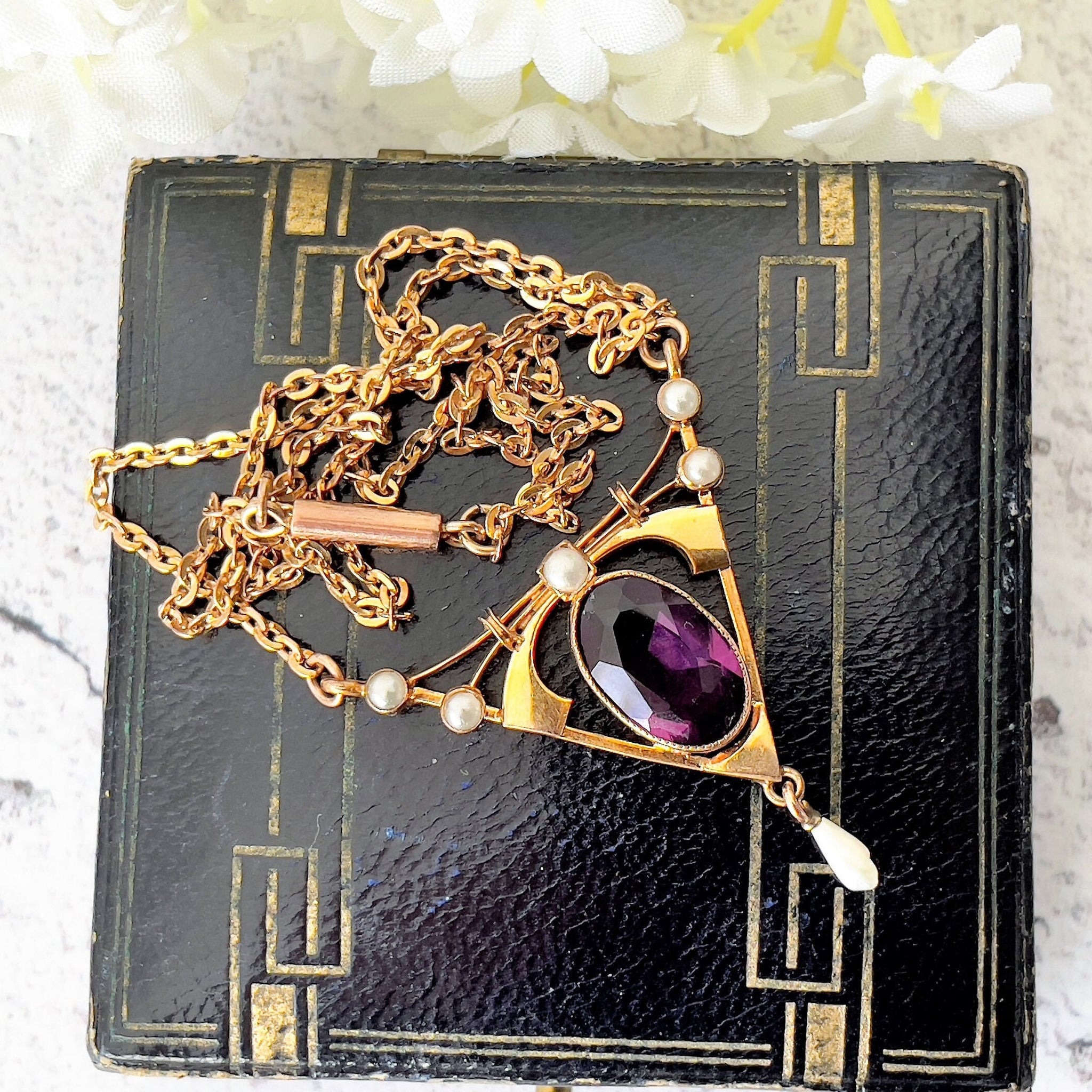 アンティーク アール ヌーボー 9ct ゴールド ラベリア ネックレス