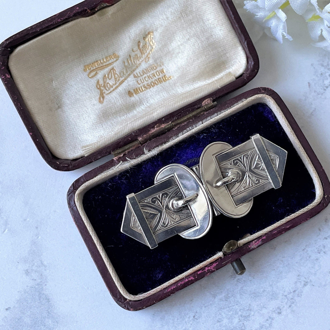 Antique Victorian Sterling Silver Belt Buckle Brooch In Case. Aesthetic Engraved Love Token Sweetheart Brooch. Victorian Sentimental Jewelry