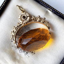 Load image into Gallery viewer, Antique Victorian 9ct Gold Citrine Pendant Fob, Hallmarked 1864. Daisy &amp; Tulip Spinner Fob. English Paste Watch Fob, Necklace Pendant.
