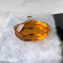 Load image into Gallery viewer, Antique Victorian 9ct Gold Citrine Pendant Fob, Hallmarked 1864. Daisy &amp; Tulip Spinner Fob. English Paste Watch Fob, Necklace Pendant.
