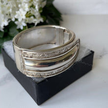 Load image into Gallery viewer, Antique Victorian Silver Belt Buckle Cuff Bracelet. English Aesthetic Engraved Ivy Wide Bangle. Antique Sterling Wrap Around Cuff Bracelet
