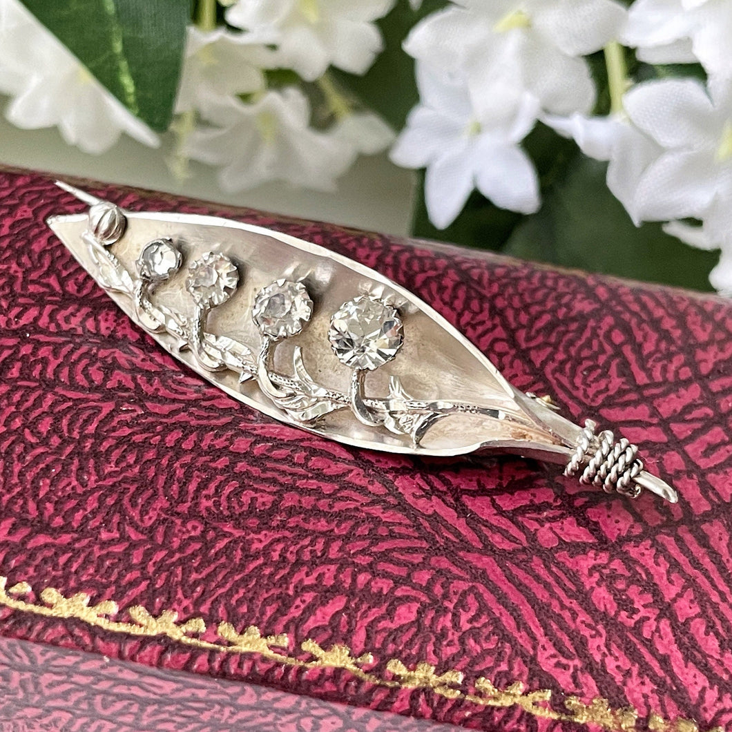 Antique Edwardian Silver & Paste Diamond Brooch. Sterling Silver Calla Lily Brooch, Hallmarked 1901. Victorian Boutonniere/Cravat/Stock Pin