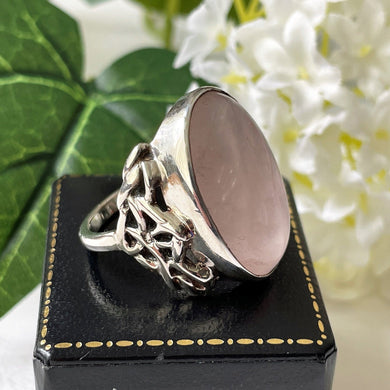 Antique Silver & Rose Quartz Arts And Crafts Ring. Massive Celtic Knotwork Art Nouveau Ring, Circa 1910. Unisex Statement Ring UK R-1/2 US 9