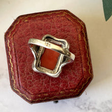画像をギャラリービューアに読み込む, Antique Art Deco Silver Coral Ring. Vintage 1930s Red Coral Sugarloaf Cabochon Sterling Silver Ring. Vintage Cocktail Ring, Size O UK/ US 7
