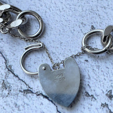 Carica l&#39;immagine nel visualizzatore di Gallery, Vintage Heavy Sterling Curb Chain Bracelet, Heart Padlock Clasp. Chunky 1970s English Silver Diamond Cut Love Bracelet, London Hallmarks
