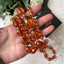Lade das Bild in den Galerie-Viewer, Antique Art Deco Baltic Amber Long Necklace. Large Faceted Olive Bead Genuine Amber Necklace. 1930s Vintage Cognac Amber 40&quot; Rope Necklace
