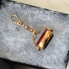 Load image into Gallery viewer, Antique 9ct Gold Spinner Fob Pendant With Dog Clip Bale. Scottish Carnelian &amp; Bloodstone Necklace Pendant Charm, Hallmarked Chester 1925
