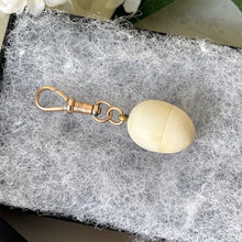 Load image into Gallery viewer, Antique Victorian Egg Pendant Charm. White Carved Bone Opening Egg &amp; Dog-Clip Minimalist Pendant. Rebirth Amulet, Antique Jewellery Gift
