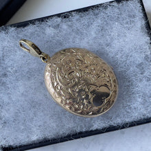 Load image into Gallery viewer, Antique Victorian 9ct Gold Enamel Mizpah Locket, Dog-Clip Bale. 2 Sided Engraved Gold Flower Locket. Gold Love Token Sweetheart Locket.
