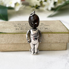 Load image into Gallery viewer, Antique &quot;Fumsup&quot; Sterling Silver Charm &amp; Antique Box.  British Registered 1914 Touch Wood Lucky Charm/Pendant. Edwardian Silver Kewpie Charm
