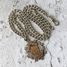 Cargar imagen en el visor de la galería, Victorian Heavy Sterling Silver Pocket Watch Chain Necklace. Antique Scottish Crest Pendant Fob &amp; Double Albert Curb Link Watch Chain.
