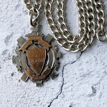 Cargar imagen en el visor de la galería, Victorian Heavy Sterling Silver Pocket Watch Chain Necklace. Antique Scottish Crest Pendant Fob &amp; Double Albert Curb Link Watch Chain.
