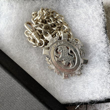 Lade das Bild in den Galerie-Viewer, Victorian Heavy Sterling Silver Pocket Watch Chain Necklace. Antique Scottish Crest Pendant Fob &amp; Double Albert Curb Link Watch Chain.
