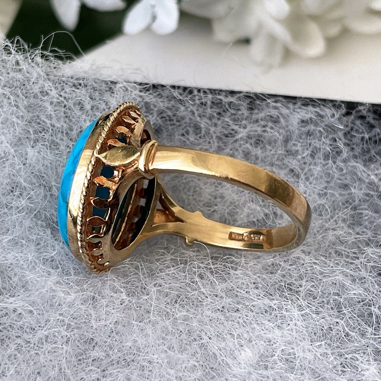 も*も様 アンティーク 9ctゴールド ターコイズ＆ダイヤモンドリング