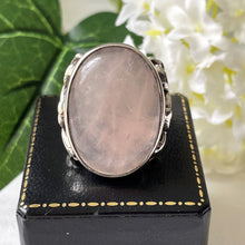 Load image into Gallery viewer, Antique Silver &amp; Rose Quartz Arts And Crafts Ring. Massive Celtic Knotwork Art Nouveau Ring, Circa 1910. Unisex Statement Ring UK R-1/2 US 9
